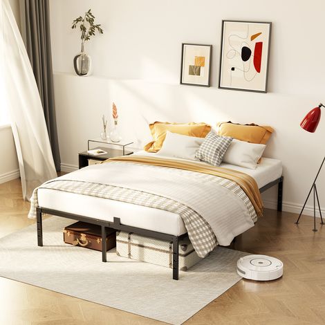 Auralum Max Letto Matrimoniale in Acciaio, Letto adulti con 14 doghe metalliche 140 x 200 cm, con spazio aggiuntivo sotto il letto, Moderno Nero