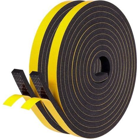 Rotolo di nastro sigillante, 9 mm x 6 mm x 10 m, in schiuma di neoprene, forte adesivo, isolamento acustico, per porte e finestre (1/5)