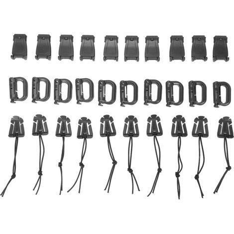 Ensemble de sangles à Clip pour sac à dos, 30 pièces, avec anneau en D, verrouillage Grimlock, Web Dominator, cordes élastiques, outil de gestion, boucle noire (1/5)