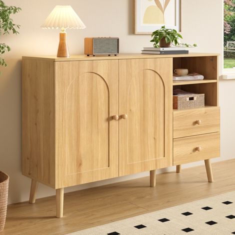 MEUBLIV Aparador 118x35x82 cm natural – puertas arqueadas, 2 cajones, 2 nichos (1/5)