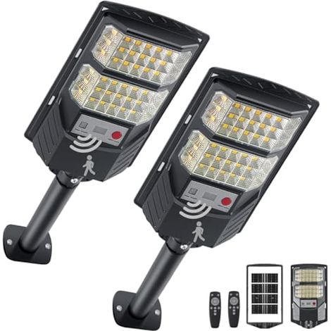 Farolas solares para exteriores, luces solares de aparcamiento de luz blanca cálida de 3000 K, proyectores LED amarillos impermeables con sensor de movimiento para caminos de jardín.