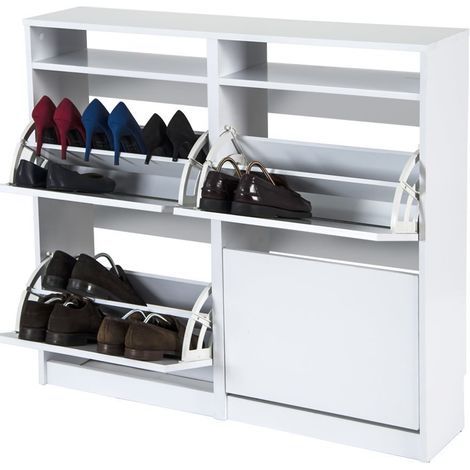 Meuble à chaussures blanc avec 4 portes pliantes – Étagère hall économique – Capacité 24 paires – Montage rapide en 25 minutes – Topkit (1/5)