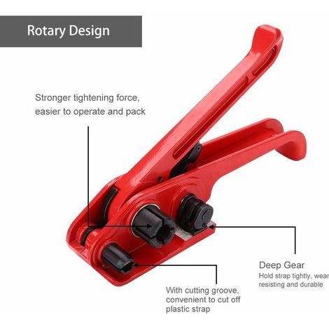royaluxe - Ruban Manuel de Cerclage Tendeur Emballage Pince Cercleuse Machine Etanchéité Combinaison Outil Reliure Liaison Cutter pour 1219mm PET/PP Bande(rouge)