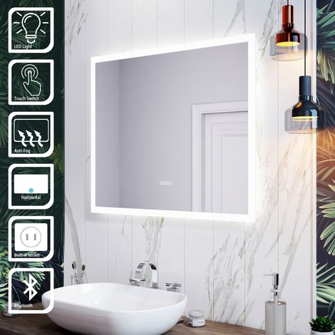 ELEGANT Shaver Socket and Bluetooth Speakers LED Illuminated Mirror 600x500mm with Sensor Touch, Demister (1/7)