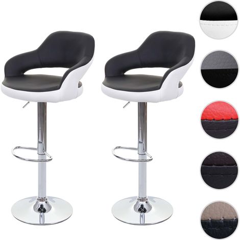 2x Tabouret de bar HWC-F16, tabouret pivotant, avec dossier simili cuir taupe-noir (1/5)
