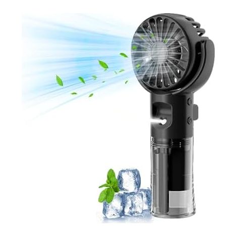 Handventilator mit Wasserkühlung, Tragbarer Handventilator USB Wiederaufladbarer, 4 Geschwindigkeiten, Mini Ventilator mit Wasserkühlung Hand, Ventilator Akku Hand Fan für Reisen Büro (Schwarz) (1/5)