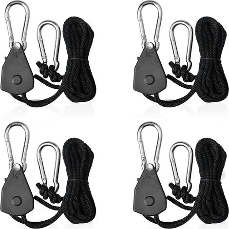 Correas de cuerda de trinquete ajustables, tensor de gancho de 1/8, cuerdas de trinquete de vela de sombra para luces o plantas, 4 Uds. (1/5)