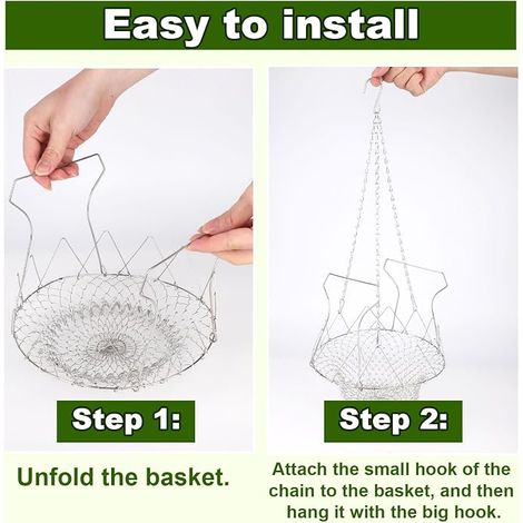 Adjustable Hanging Chicken Feeder, Large Foldable Poultry Vegetable Fruit Feeding Basket with Chain Feeder for Poultry for Hens, Ducks and Rabbits (1/4)