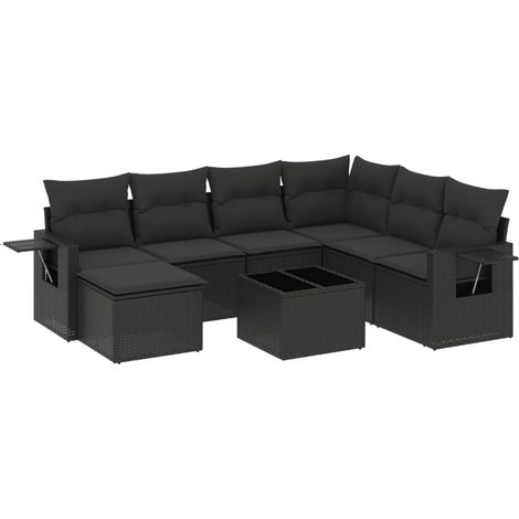 Set de sofás de jardín 8 piezas y cojines ratán sintético negro vidaXL (1/3)