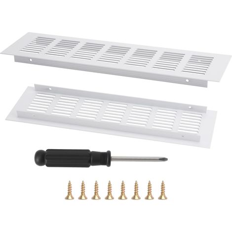 2 Pièces Grille d’Aération Porte Blanche 80×300 mm, Grille de Ventilation en Aluminium pour Meuble, Grille Aération Placard avec Vis et Tournevis, Cuisine Salle de Bain (1/5)