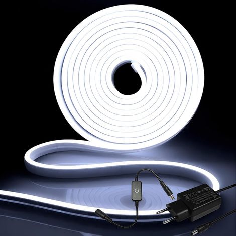 1 Ruban LED Néon Blanc 5M, Découpable Flexible IP65 Etanche Silicone 12V Pour Décoration Intérieure Extérieure (1/5)