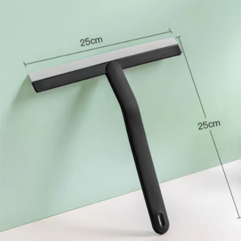 Escobilla de ducha y rascador de ventanas 2 en 1 negra con hoja de silicona flexible, antical, sin marcas.