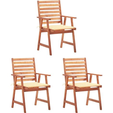 Lot de 3 Chaises de salle à manger de jardin - Chaises à dîner de jardin avec coussins Acacia massif BV823975 - BonneVie (1/5)