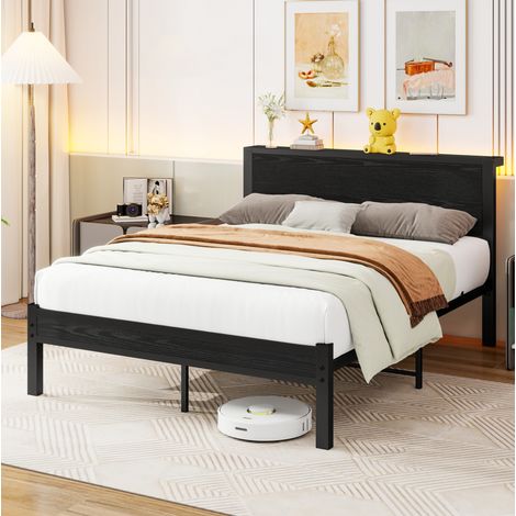 Lit 120x200 avec rangement, MDF métal noir HAVRYA (1/5)