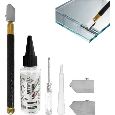 Tagliavetro professionale con testa regolabile (2-20 mm) e punta in carburo – Tagliavetro a bagno d'olio per tagli precisi di vetro spesso, specchi e mosaici – Perfetto per il fai da te e i progetti (1/5)