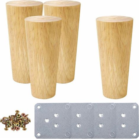 MINKUROW Patas De Madera Para Mesa De 15 Cm Paquete De 4 Patas De Muebles De Madera Maciza Patas De Muebles De Reemplazo Cónicas Inclinadas Con Placas De Montaje Y Tornillos Para Sofá Cama Gabinete Si (1/5)