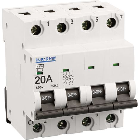 Disjoncteur tétrapolaires courbe C connexion vis haut/bas - IP20/IK02 20A 6kA (1/3)