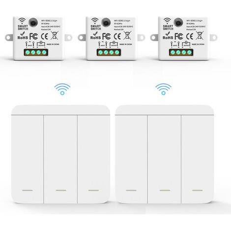 RF433 Kabelset mit 3 Empfängern und 3 Wandschaltern, drahtlose Lichtschalter mit Sender- und Empfängersteuerung, 10 A 240 V