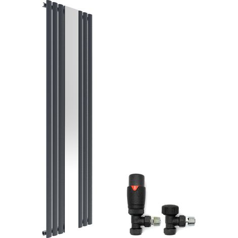 ELEGANT 1800 x 500 mm Vertical Mirror Radiator Designer Oval Column Panel Central Heating Radiators (Anthracite) + Anthracite Thermostatic Radiator Valves (1/5)
