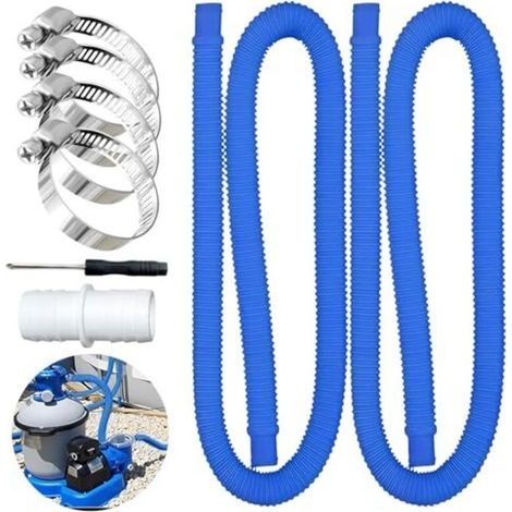 2-Piece 32mm Pool Hose Set with 4 Metal Safety Clips, for Suction Hose and Pump Hose, Blue (1/5)