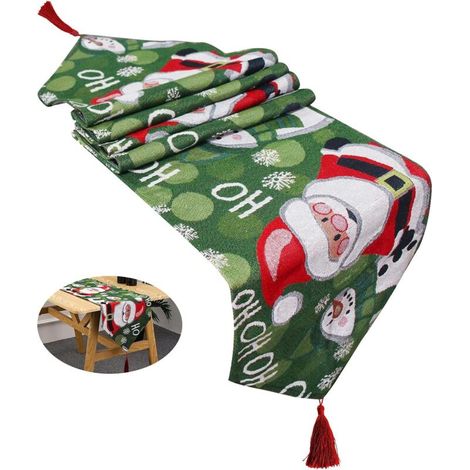 Chemin de Table de Noël, Nappe de Table Noël, Nappe Noël Lavable, Chemin de Table de Noël Rouge avec Faon de Noël, Convient pour Les dîners de Famille, Les Décorations de Table de Noël (Père Noël) (1/5)