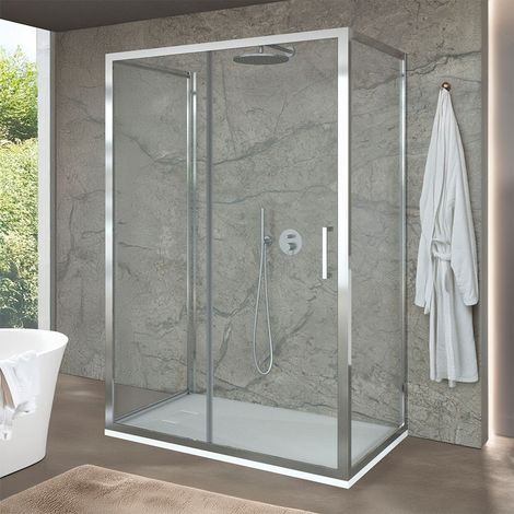 Box doccia 3 lati 80x150x80 cm con porta scorrevole in vetro trasparente Ted