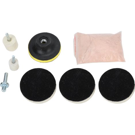 Ortviai Kit de polissage verre 120 g poudre d’oxyde de cérium + roues en feutre et laine 8 pièces (1/5)