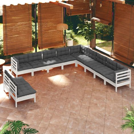 11-tlg. Garten-Lounge-Set mit Kissen Weiß Massivholz Kiefer vidaXL (1/5)