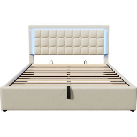 Letto contenitore 140x200 cm con rete LED e materasso, similpelle bianca MODENUIT (1/5)
