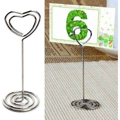 Porte-mémos en acier inoxydable avec pince et porte-cartes de visite en forme de cœur, numéro de table et porte-cartes de visite.-1pc