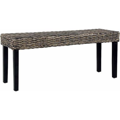 vidaXL Banco de ratán kubu y madera maciza de caoba negro 110 cm (1/5)