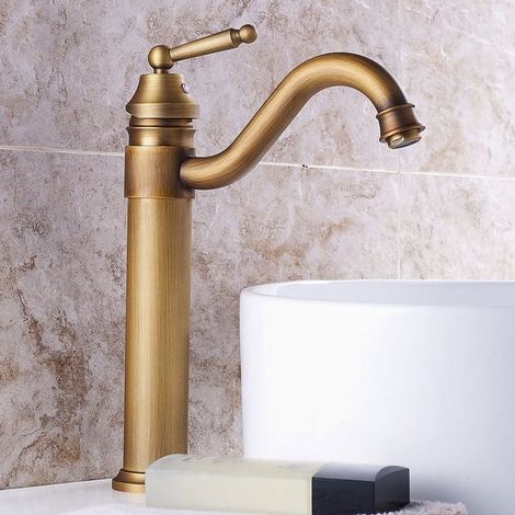 Lavabo Robinet Laiton Haut, Robinet Salle de Bain avec Bec Haut Pivotant à 360° Mitigeur Lavabo, Chaude et Froide RéGlable de Mitigeur Lavabo (1/5)