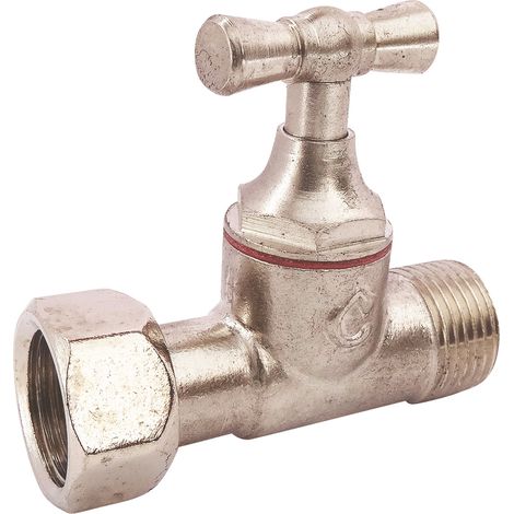 Robinet d'arrêt droit pour WC - 3/8" - Tête à clapet - Laiton nickelé (1/3)
