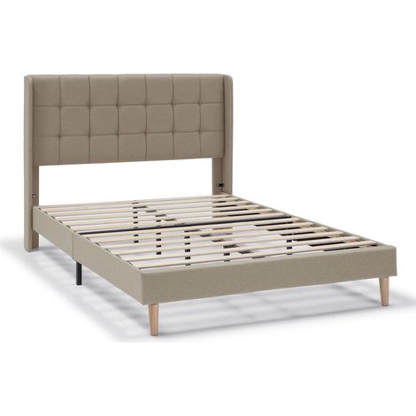 Estructura de Cama tapizada Esther de 30 cm, 90x190 cm, Beige