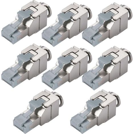 Lot de 8 modules Keystone RJ45 CAT7, sans outil et entièrement blindés (STP/FTP) pour 10 Gbit/s à 600 MHz, compatibles avec AWG 22-26, compatibles PoE, pour panneau de brassage et dos réseau