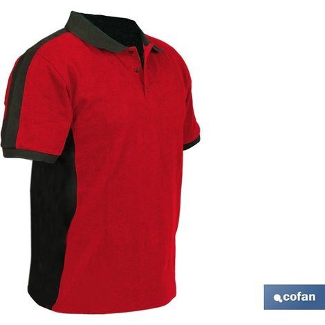 Polo de travail rouge et noir, 210 g/m², 95 % coton et 5 % élasthanne, taille XL (1/4)