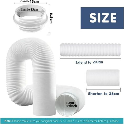 Tuyau d'Échappement de Climatiseur Portable, avec adaptateur, Mobile Tuyau Kit Diamètre de 130 mm/150 mm, longueur 200 cm, Pour Climatisation, Déshumidificateur,Sèche Linge (1/5)
