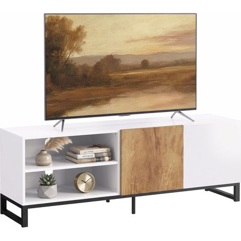 Meuble TV jusqu'à 55 pouces (140 x 36,5 x 50 cm) avec passe-câbles, blanc et chêne (1/5)