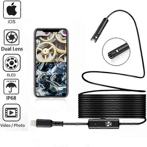 Industrielle Endoskopkamera mit 8-mm-Doppellinse, Direktanschluss an iOS iPhone, Rohrinspektions-Boreskop, IP68 wasserdicht, Festverdrahtung (1/4)