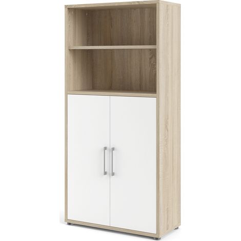 Prisme Aktenschrank 2 Fächer und 2 Türen Eiche Dekor, weiss