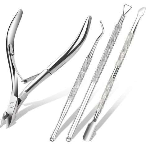 Tronchesino per cuticole, kit 4 in 1 per la cura delle cuticole con taglia cuticole, strumenti professionali in acciaio inossidabile per manicure e pedicure per unghie di mani e piedi.