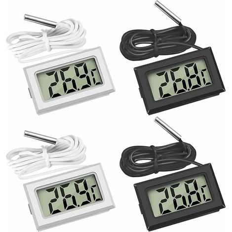 [NON UTILIZZATO] Mini termometro digitale LCD con sonda di temperatura e sensore di temperatura, Guazhuni (2X nero 2X bianco),