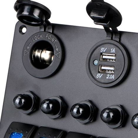 12V/24V Dual-USB-Bedienfeld mit 6 Gruppen, Kippschalter, Voltmeter, Wohnmobil-/Boots-Stromkreis, LED-Leistungsschalter (1/4)