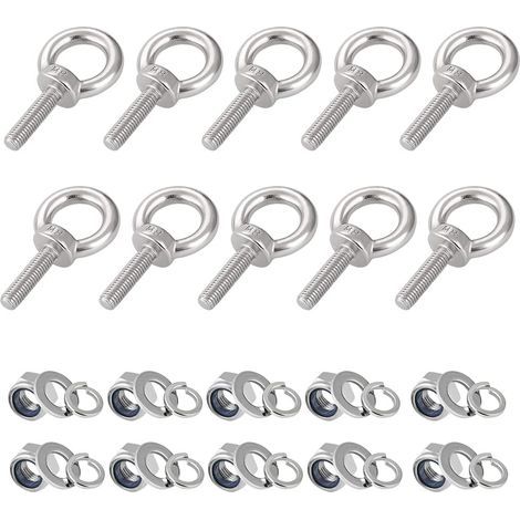 10PCS, boulons d'oeil avec écrous, boulons d'oeil en acier inoxydable machines épaule levage anneau boulon d'oeil boulon de vis lourd, M8x30MM (1/5)
