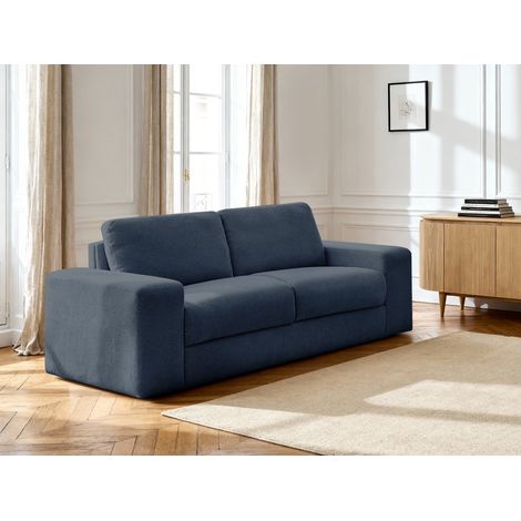 BOBOCHIC - Canapé droit convertible IBIZA ouverture express tissu texturé  140x196 Bleu foncé