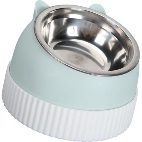 pair Gamelle surélevée - VVIKIZY - Double bol - Inclinaison 15° - Antidérapante - Plastique bleu (1/4)