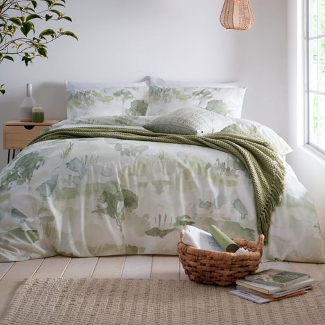 Appletree Loft Edale - Set copripiumino matrimoniale in 100% cotone, colore: Verde (1/3)