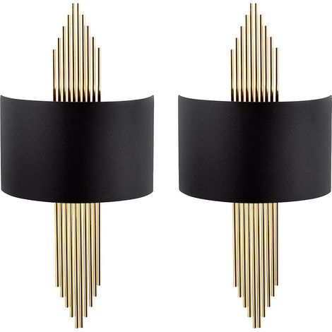 Lot de 2 appliques art déco en métal - L. 22 x H. 75 cm - Noir et doré - SANGARIUS (1/5)