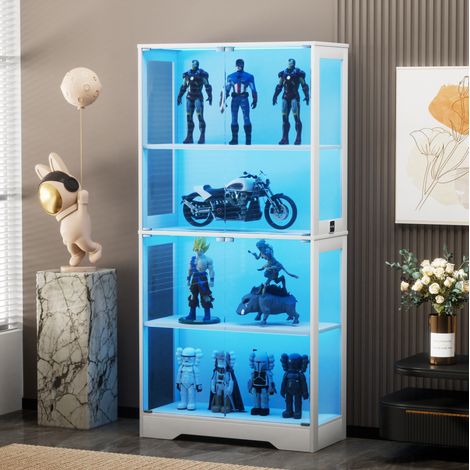 Vetrina in vetro a 4 livelli con LED e sensore intelligente, ante in vetro, bianca HAVRYA (1/5)