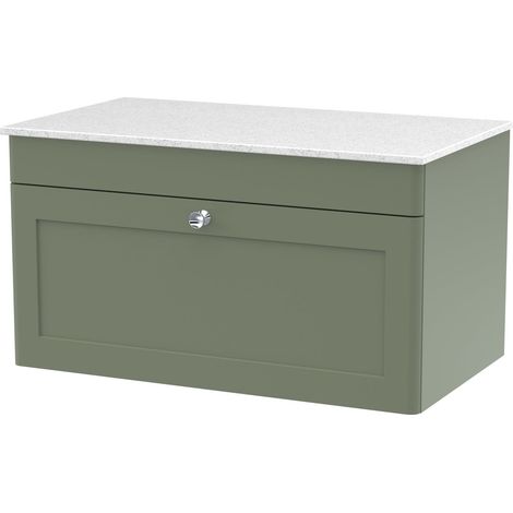 Nuie Classique Wall Hung 1-Drawer Vanity Unit with White Marble Worktop 800mm Wide - Satin Green (1/3)